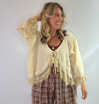 Jaded Gypsy Alluring Romance Jacket- Bohemian vintage-inspired cream lace layering piece