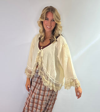 Jaded Gypsy Alluring Romance Jacket- Bohemian vintage-inspired cream lace layering piece