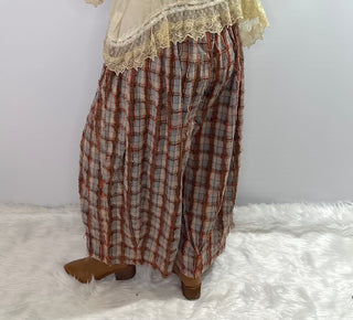 Jaded Gypsy Clear Skies Bubble pants in plaid, rust, cream, browns and soft blues - boho wide leg pants 
