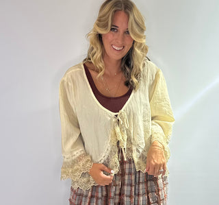 Jaded Gypsy Alluring Romance Jacket- Bohemian vintage-inspired cream lace layering piece