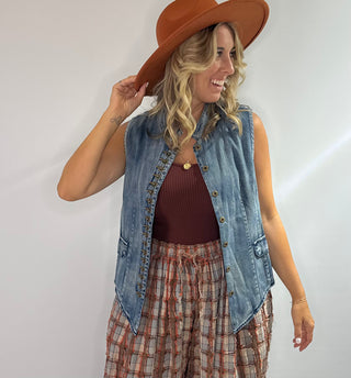 Jaded Gypsy Mesmerized Vest in Chambray - boho sleeveless layering vest