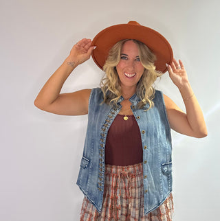 Jaded Gypsy Mesmerized Vest in Chambray - boho sleeveless layering vest