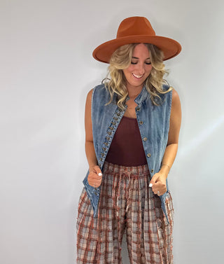 Jaded Gypsy Mesmerized Vest in Chambray - boho sleeveless layering vest