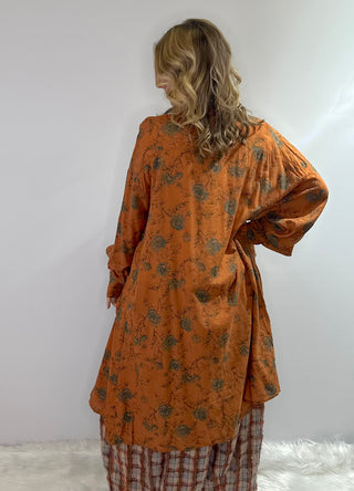 Rust colored one-size Jaded Gypsy Cottage Meadow Duster featuring a flowing silhouette and bohemian design
