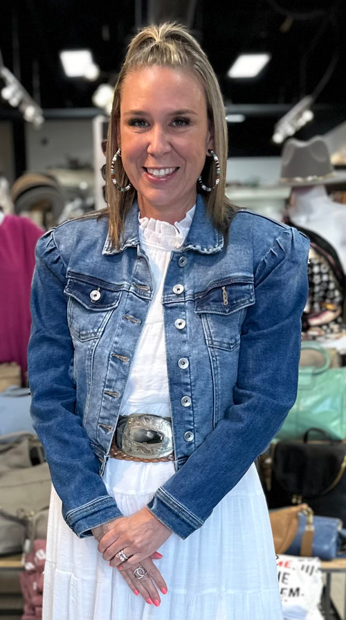 Puffy Sleeve Denim Jacket - 02-Tops-Over Layer – White Lily Boutique