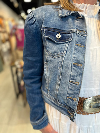 Puffy Sleeve Denim Jacket - White Lily Boutique