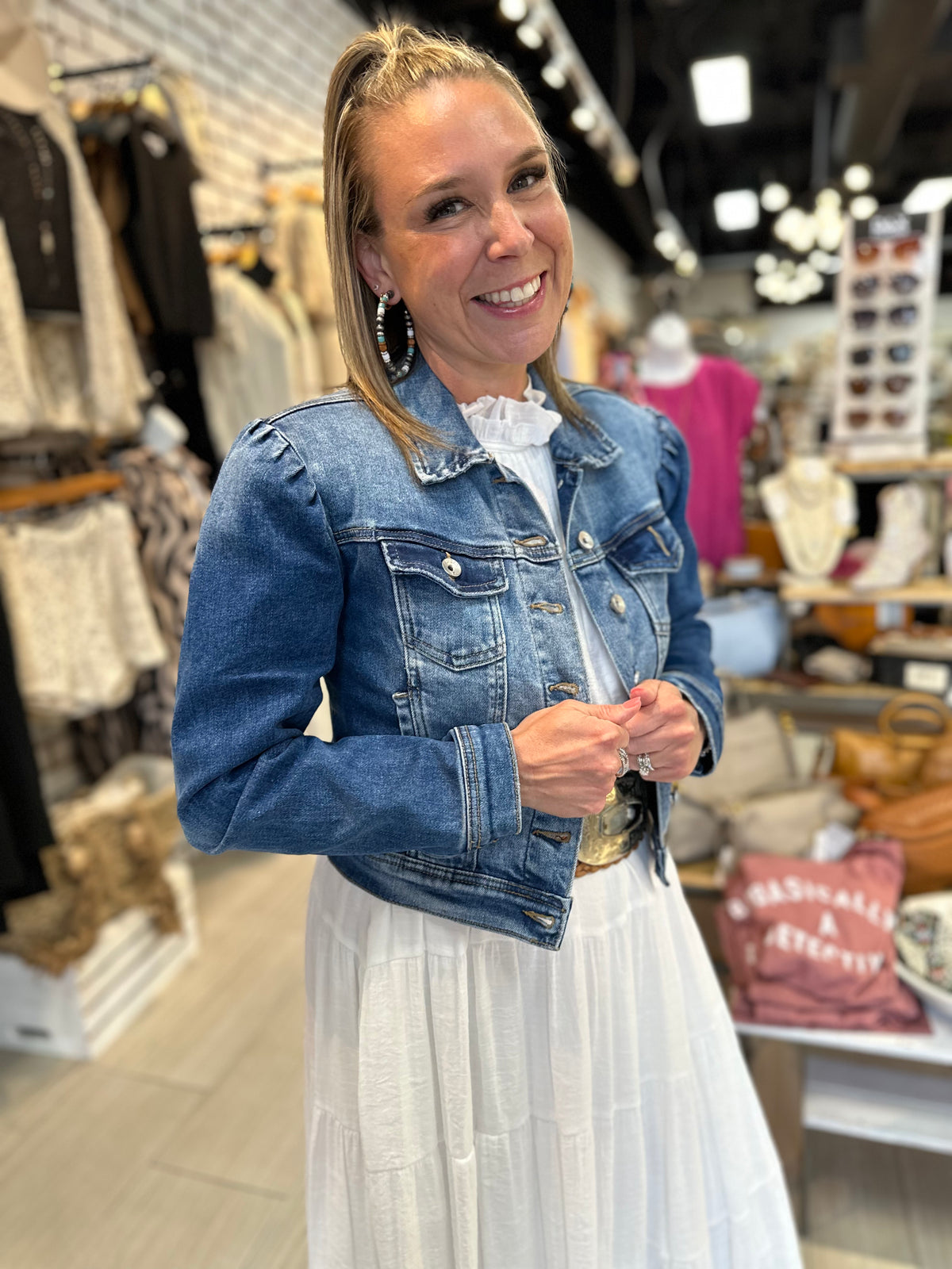 Puffy Sleeve Denim Jacket - 02-Tops-Over Layer – White Lily Boutique