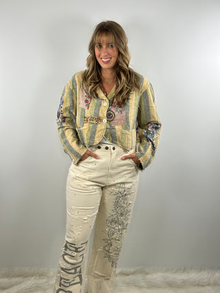 Jaded Gypsy Peace and Love Jeans - Parchment