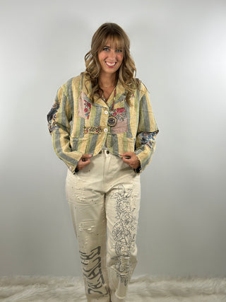 Jaded Gypsy Enchanted Dreams Jacket - Dusty Blue Stripe