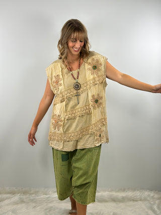 Jaded Gypsy Cosmic Dreams Top Oatmeal | Boho Cotton Top