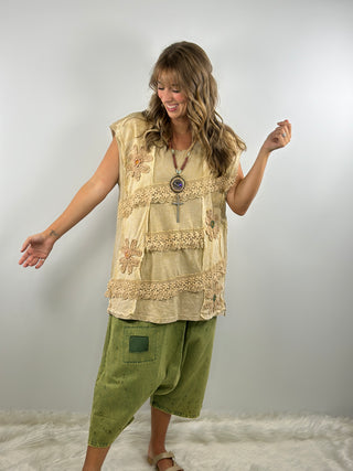 Jaded Gypsy Cosmic Dreams Top Oatmeal | Boho Cotton Top