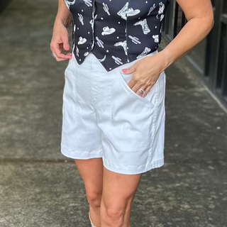 Spanx Stretch Twill Shorts in White 6 inch