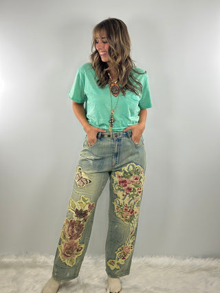 Jaded Gypsy Peace and Love Jeans - Floral Garden