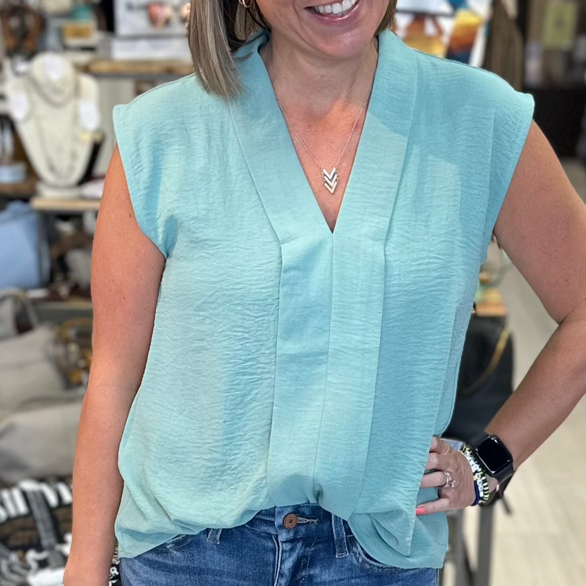 Muscle Tank blouse in seaglass blue green