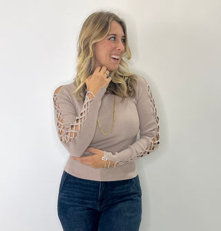 Fitted Lightweight mock neck sweater with lace up sleeve detail