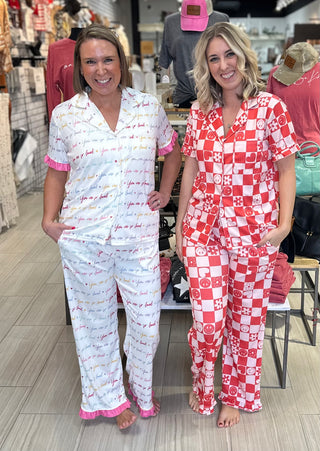 Jady K Pajama Sets in Love and Happy Face - White Lily Boutique