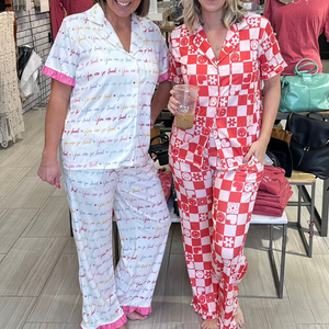 Jady K Pajama Sets in white love and red and pink checkered happy face