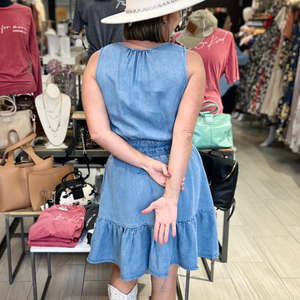 Western Chambray Sleeveless Peplum Dress