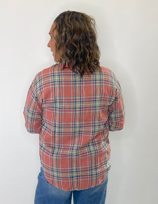 Relaxed Plaid Cotton Blend button down shirt in Dusty Rose