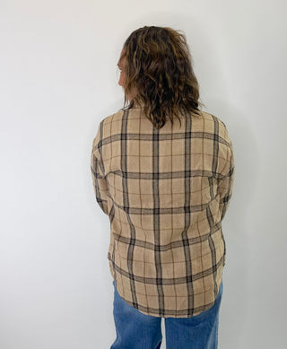 Relaxed Plaid Cotton Blend button down shirt in Khaki