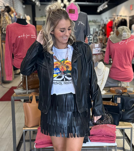 Fringe Black Skirt and Leather Jacket, Nashville