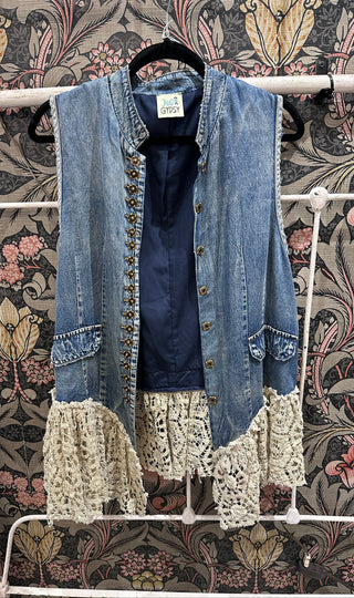 Enchanted Lace-Trimmed Chambray Vest | Artisanal Denim by Jaded Gypsy