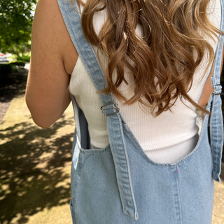 Denim Short Romper open back with adjustable straps