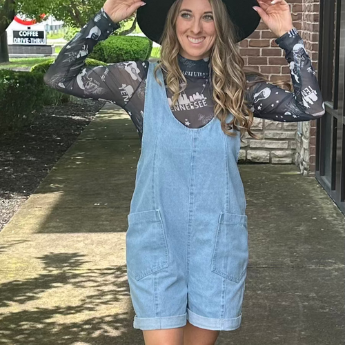 Denim Short Romper with big front pockets