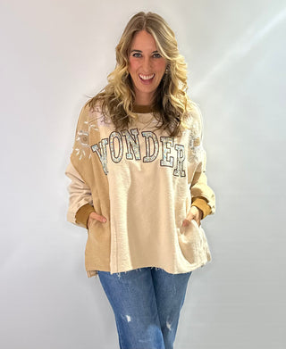 Oversized color block sweatshirt with flower embroidery and patchwork details by Blue Velvet