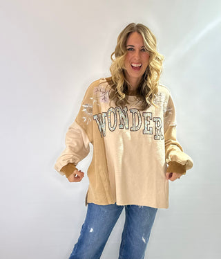 Oversized color block sweatshirt with flower embroidery and patchwork details by Blue Velvet