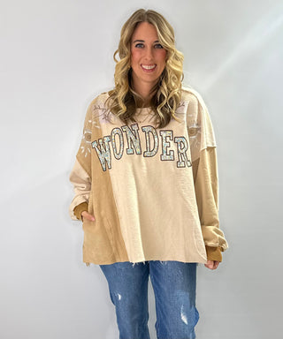 Oversized color block sweatshirt with flower embroidery and patchwork details by Blue Velvet