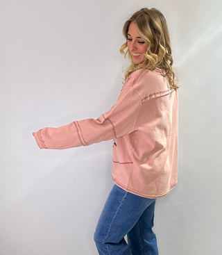 Pink long-sleeve boatneck western embroidered top 