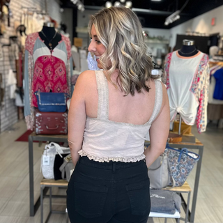 Pol lace detail ribbed tank crop boho