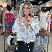 POL button front hoodie with white knit and floral pattern, boho, tie bottom 