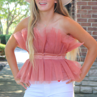 Princess Dreams pink tulle crop top with satin ribbon 