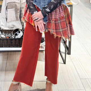Vervet Olivia Red Denim Cropped Raw hem Wide leg jeans