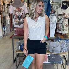 Black Twill Dressy Shorts with boxed front pockets. 