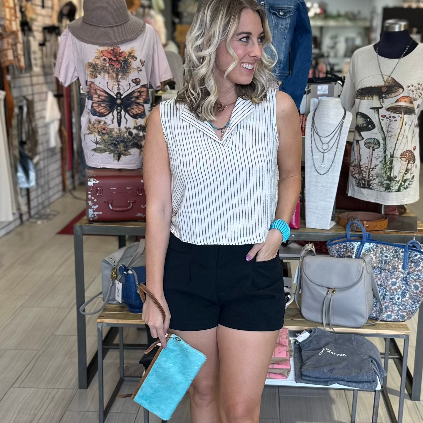 Black Twill Dressy Shorts with boxed front pockets. 