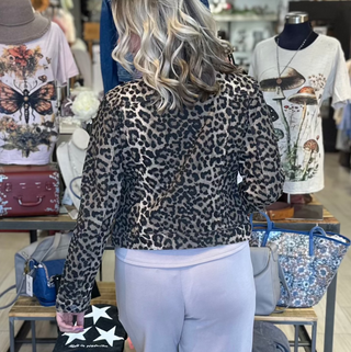 Q2 Premium Denim Leopard Print Jacket