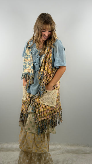 Double Take Reversible Vest in Mustard to Denim by Rare Bird
