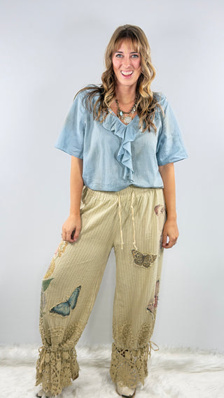 A Rare Bird Love Eloise Butterfly Appliqué pants