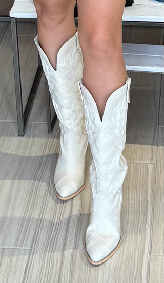 Prestone Faux Leather Embroidered Boots - White Lily Boutique