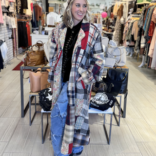 Jaded Gypsy Cozy Afternoons Stroll Patchwork long trench coat jacket