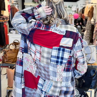 Jaded Gypsy Cozy Afternoons Stroll Patchwork jacket in multi colors and plaids