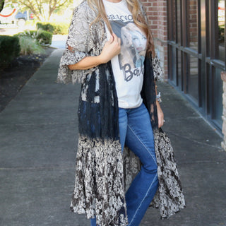 Long lace duster in black and cream boho layers