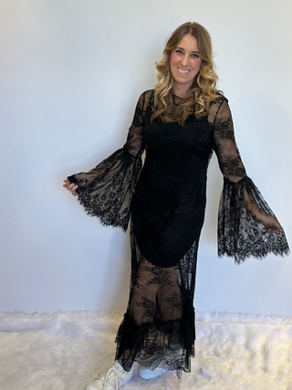 Jaded Gypsy Garden Tea Lace Dress Black will all lace design and boho vintage silhouette
