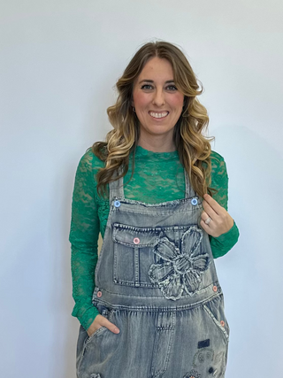 Jaded Gypsy - Trellis Lace Top  Emerald Green 