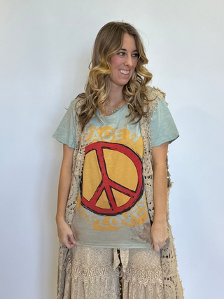 Jaded Gypsy Moon Dance Boho Peaceful Days Tee – Distressed Vintage Cotton Graphic Shirt relaxed boho fit