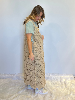 Jaded Gypsy Forever Timeless Vest Duster boho long beige 100% cotton with artisan lace detailing and relaxed layering fit