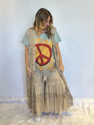 Jaded Gypsy Moon Dance Boho Peaceful Days Tee – Distressed Vintage Cotton Graphic Shirt relaxed boho fit